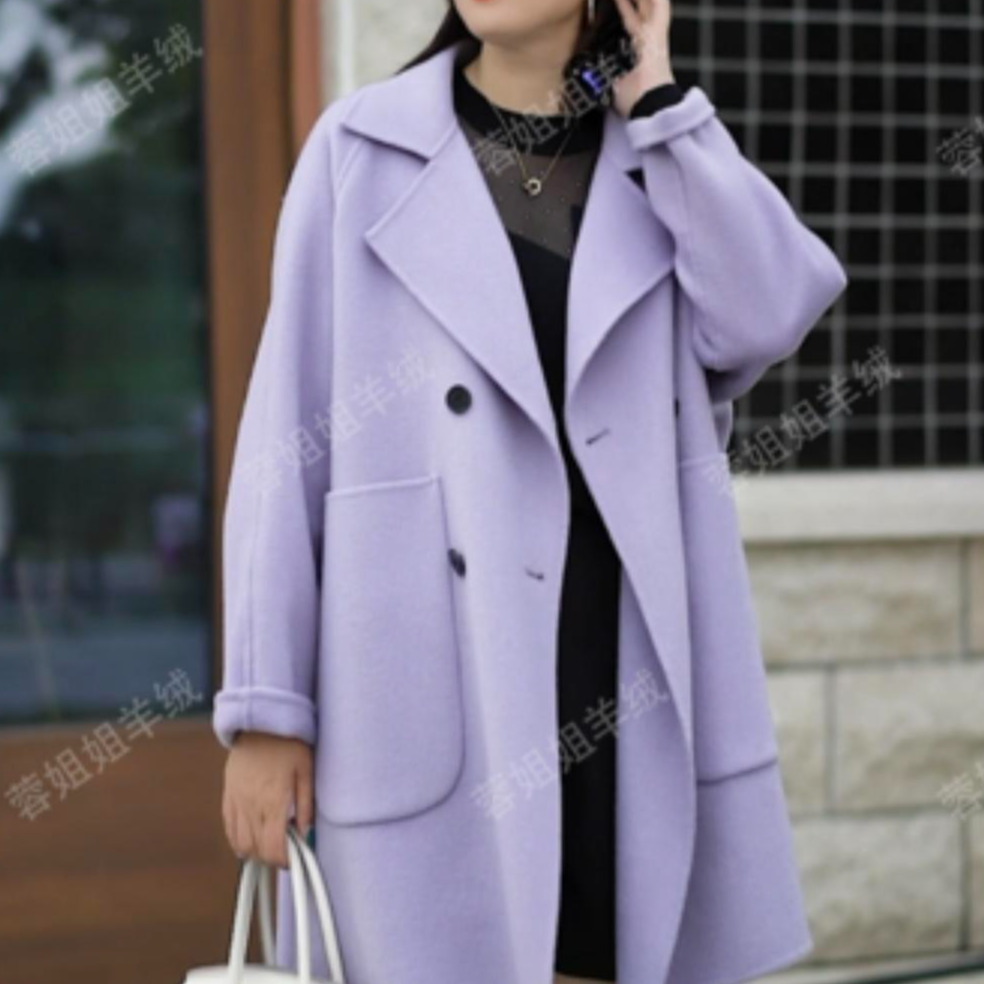 2025秋冬新款重工长毛加厚时尚百搭羊毛双面手缝大衣斗篷款29036