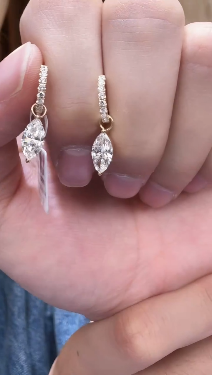 18K金镶嵌实验室培育钻石耳饰满钻马眼耳圈