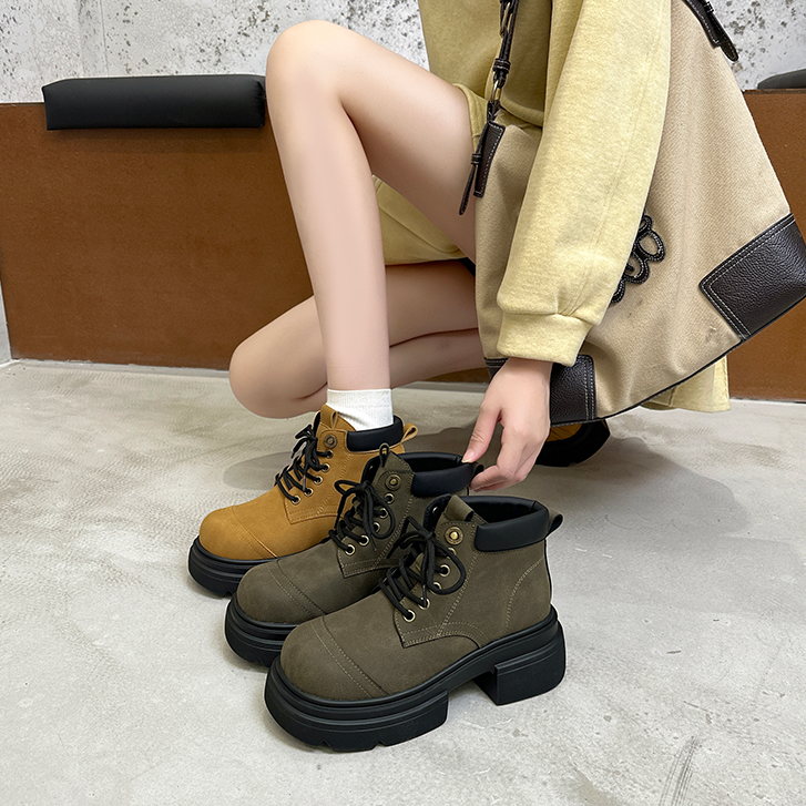 【32码起】小个子厚底马丁靴女2025新款复古短靴女工装靴子女休闲鞋