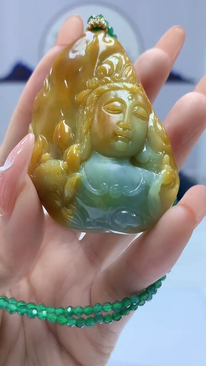 【闪购商品】定制翡翠未镶嵌4852DD-毛货观音赠珠链42