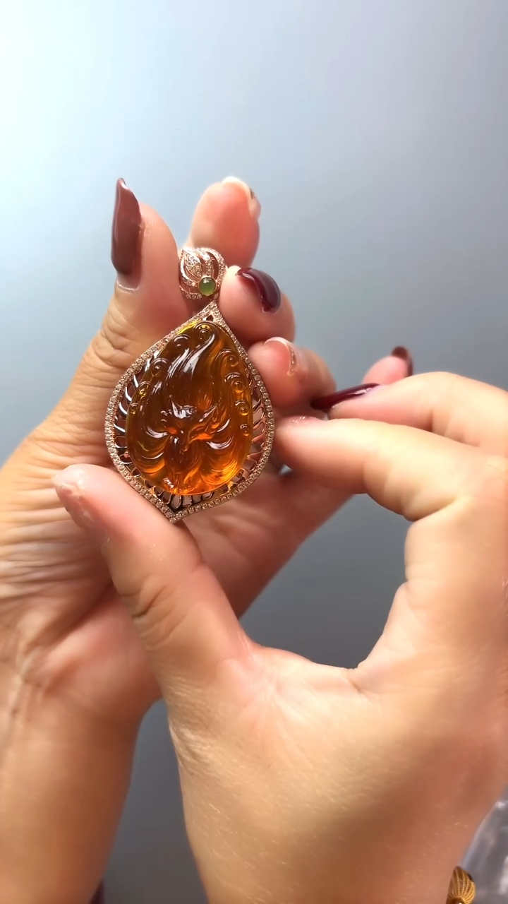 【闪购商品】金珀颈饰未镶嵌金珀凤九吊坠