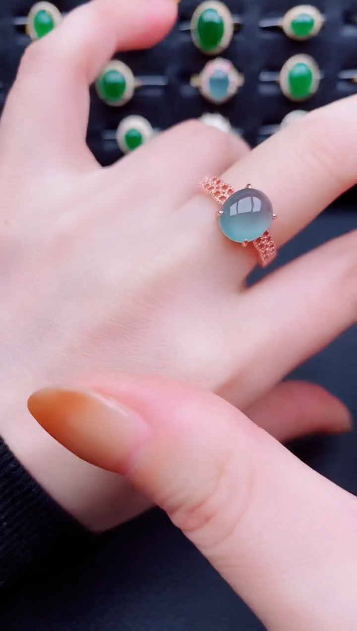 【闪购商品】翡翠戒指银S925镶嵌天然a货翡翠47