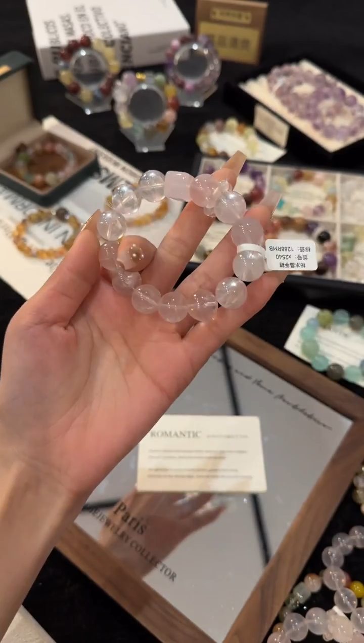 未镶嵌手链水晶粉水晶x2540