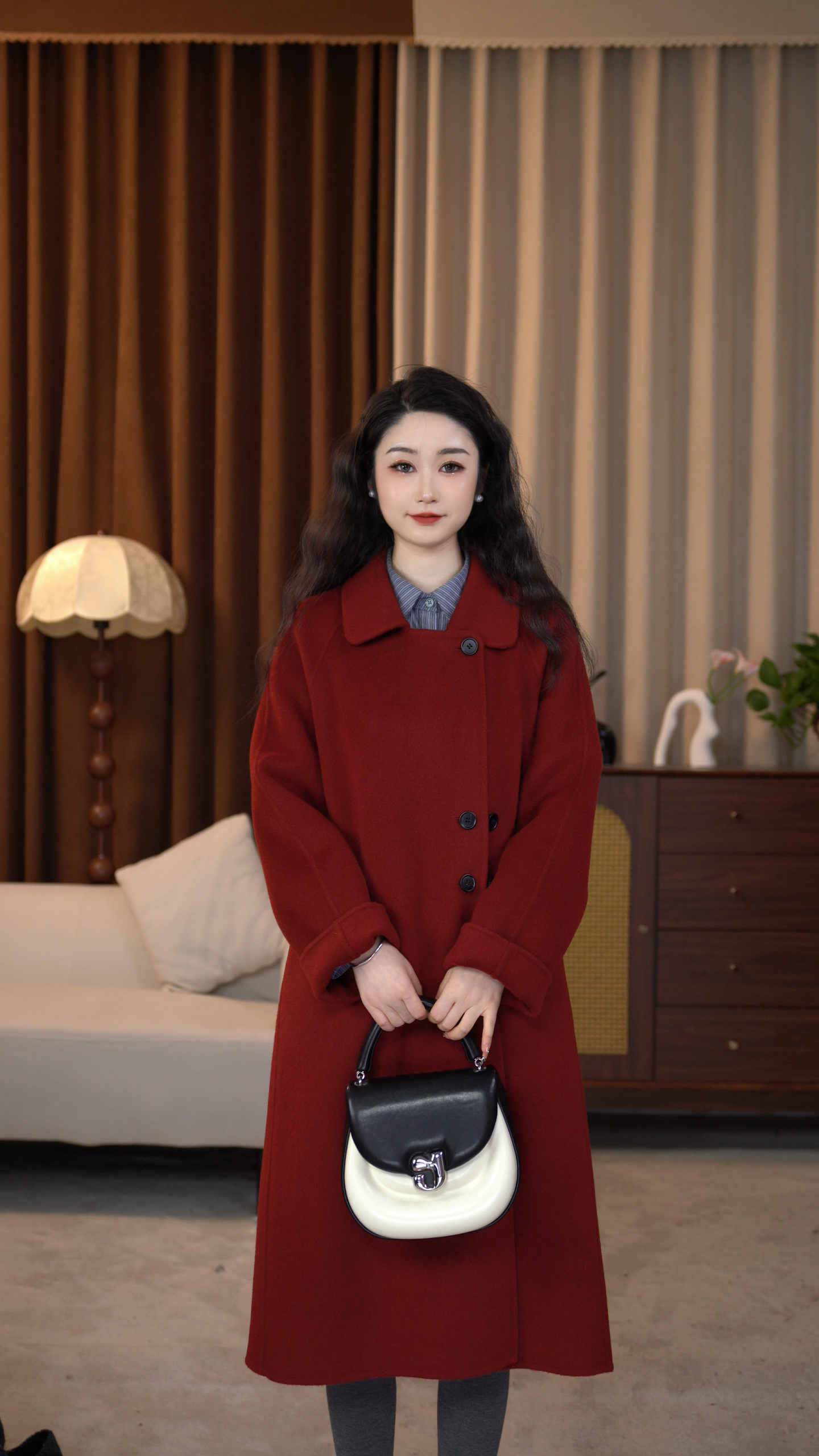 【研老板】秋冬季新款高端定制娃娃领长款时尚百搭休闲双面羊毛大衣