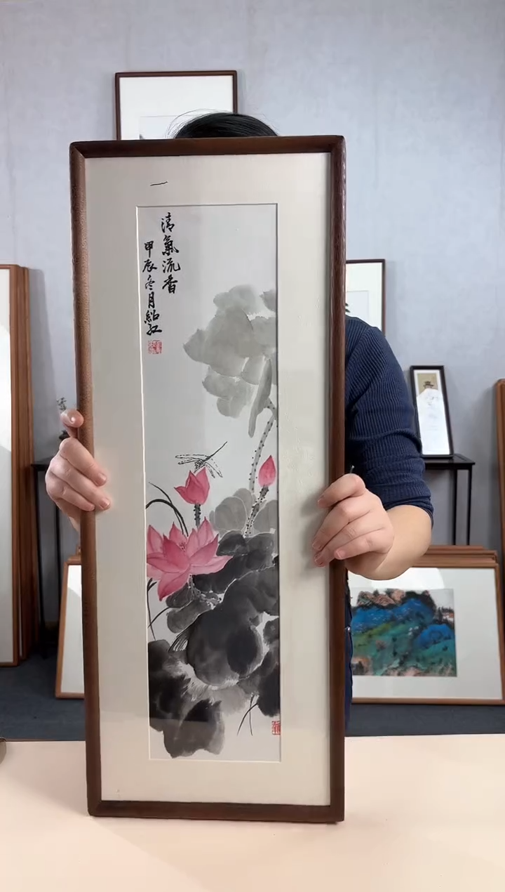 【闪购商品】国画手绘*荷花*28*72cm实木框