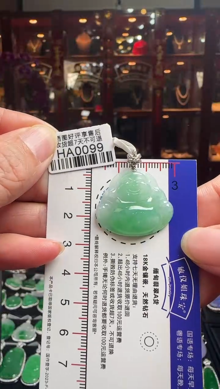 【闪购商品】翡翠颈饰18K金镶嵌HA0099冰飘绿佛公