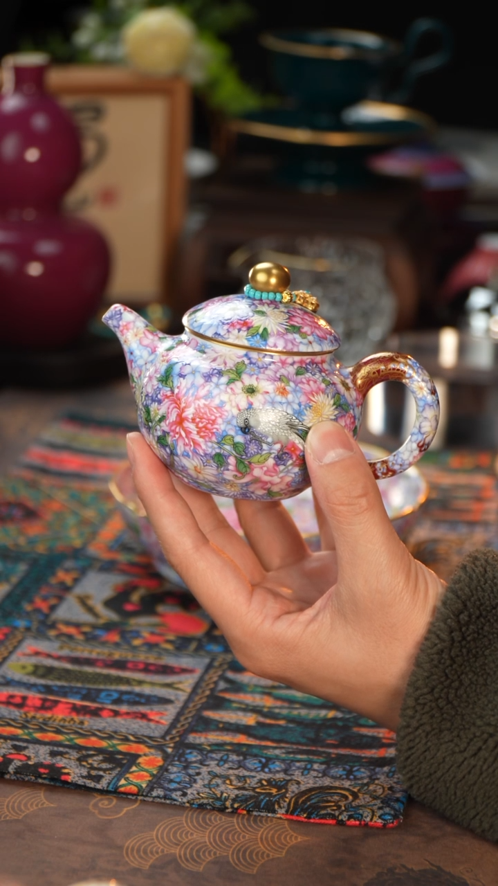 豐瑶陶瓷万花不落地描金容天壶