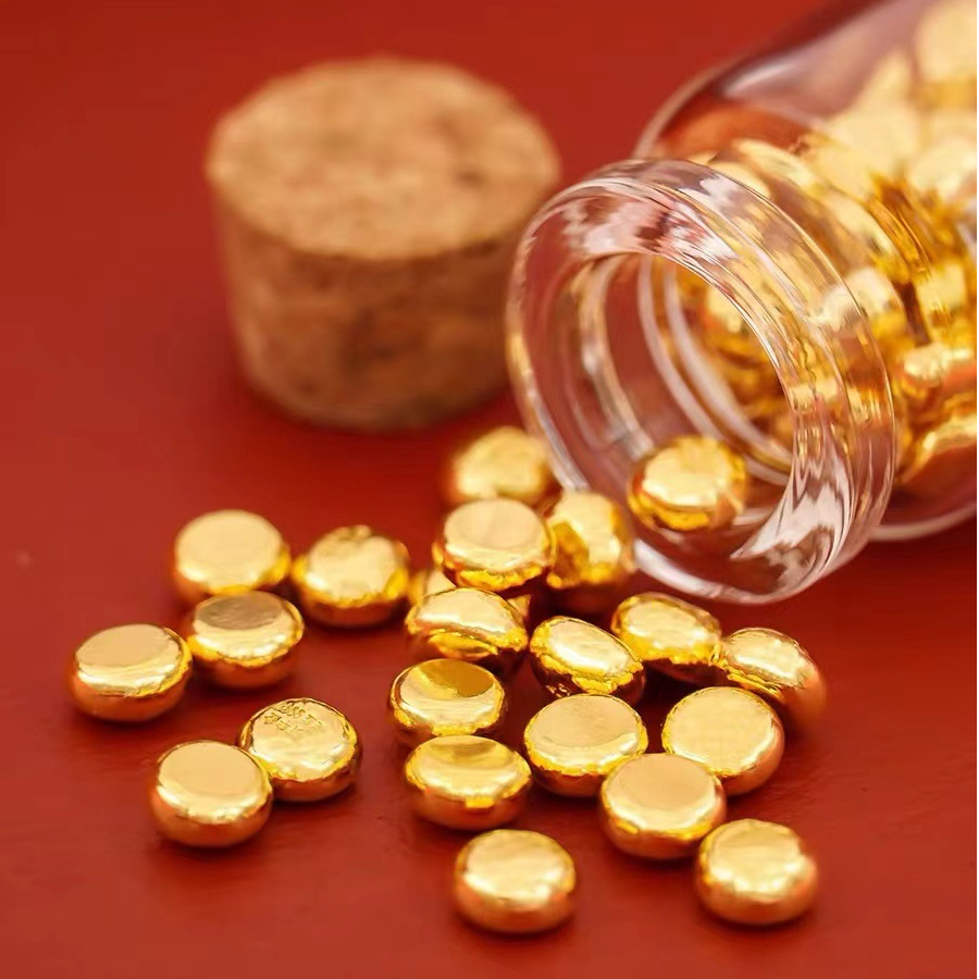 金色可收藏金豆子实心摆件手把件玻璃瓶收纳珍藏 可融化改款