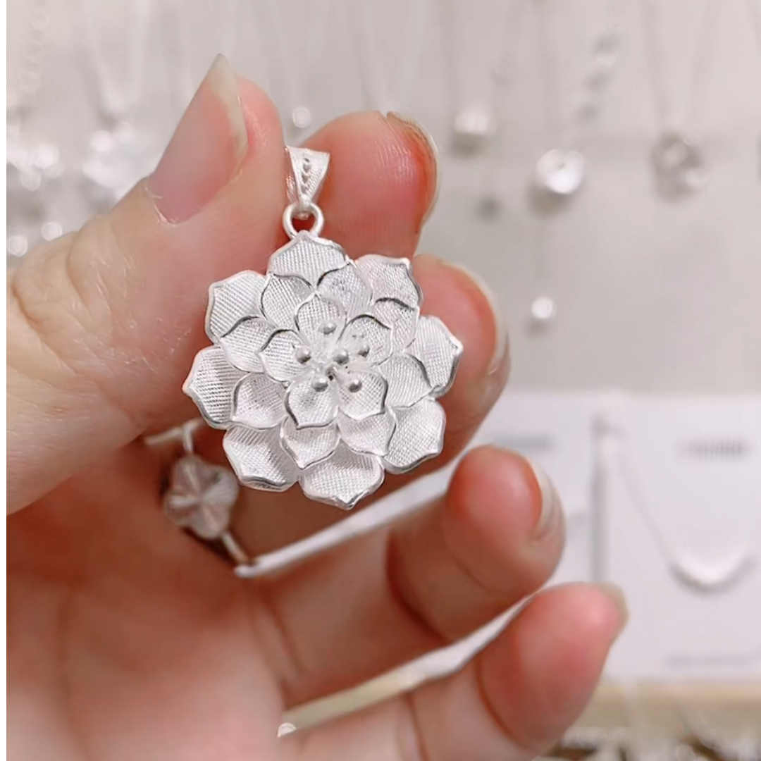 吊坠足银 足银花丝莲花吊坠手工掐丝花朵吊坠时尚