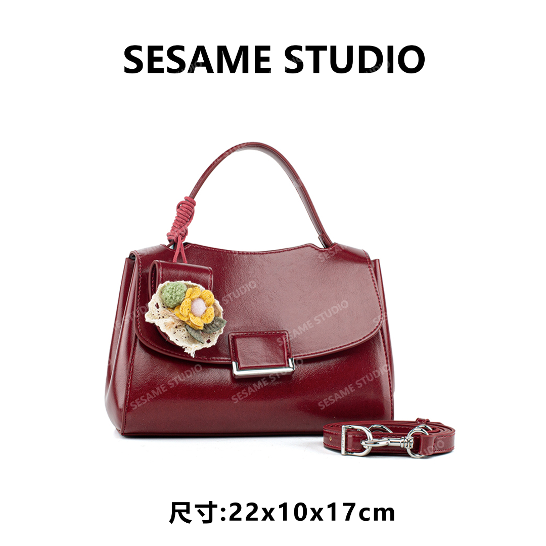 【芝麻集】QYX-81786-波尔多红休闲时尚百搭腋下女包