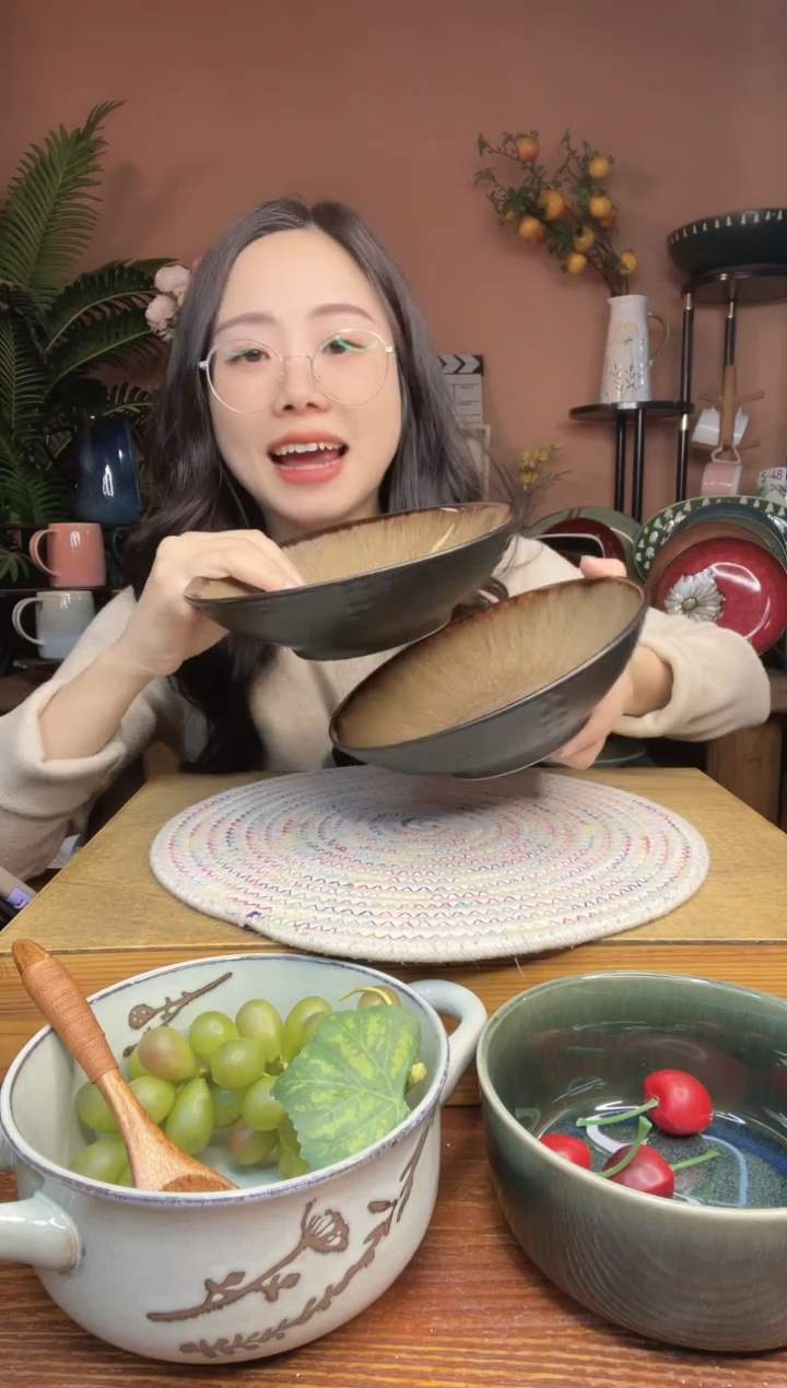 陶瓷7.3英寸复古黄色斗笠碗 2件 微瑕疵