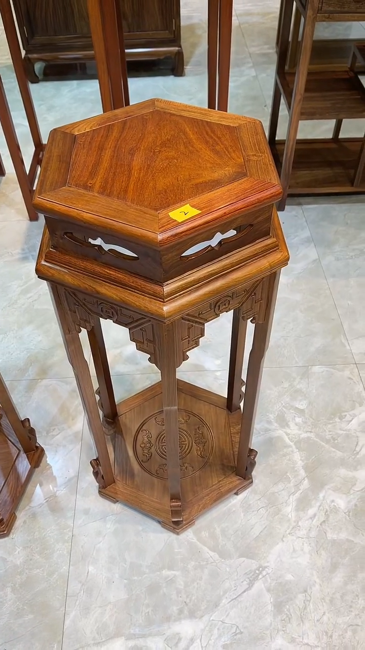 花梨木类成套家具丘****4大六角花架原木色38*33*85