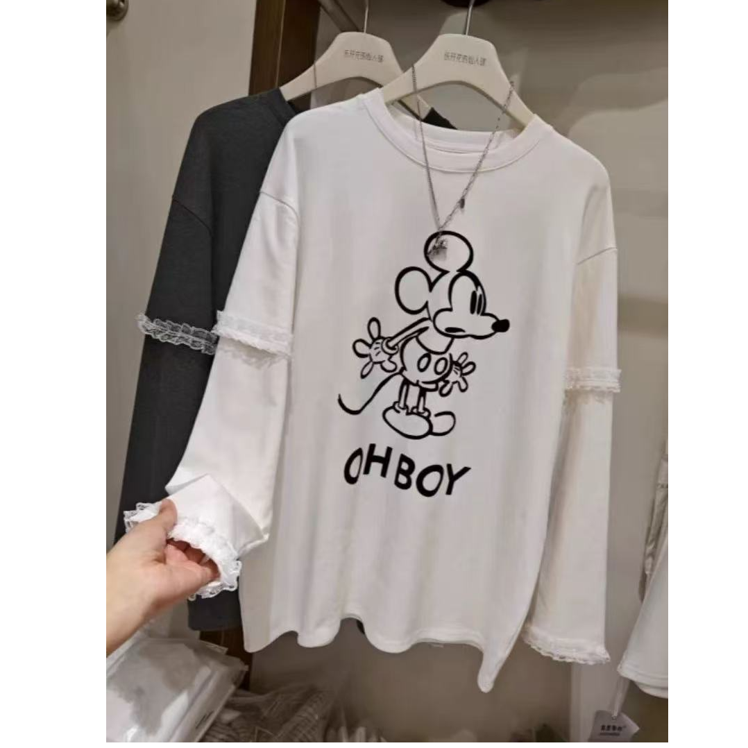 【YC】2025年春季新款百搭加厚假两件卡通卫衣