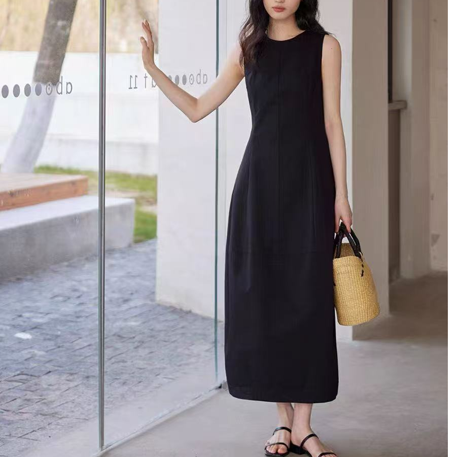夏季新款简约百搭时尚法式高级感气质优雅无袖连衣裙H4254
