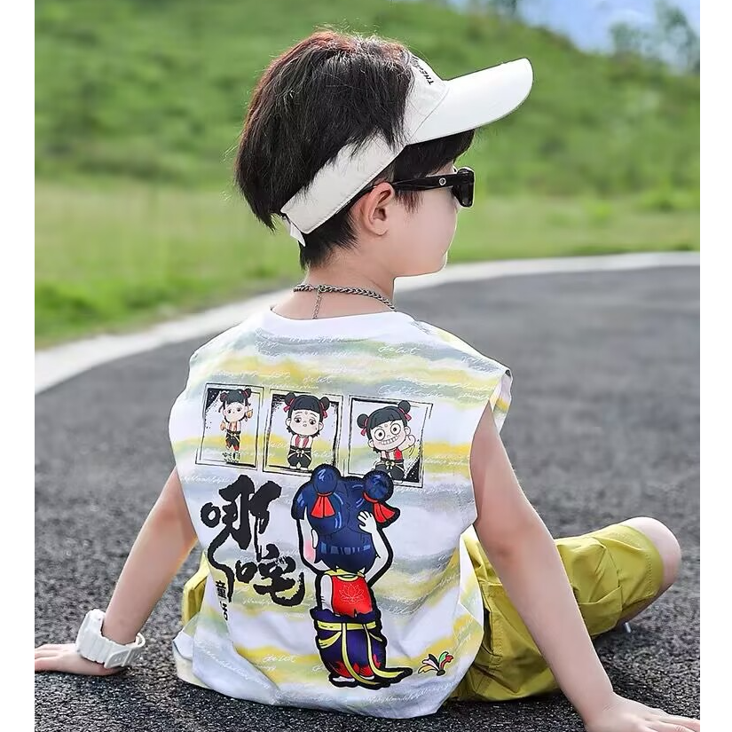 哪吒男童无袖夏装2026新款酷帅男孩薄款透气背心宝宝夏季衣服