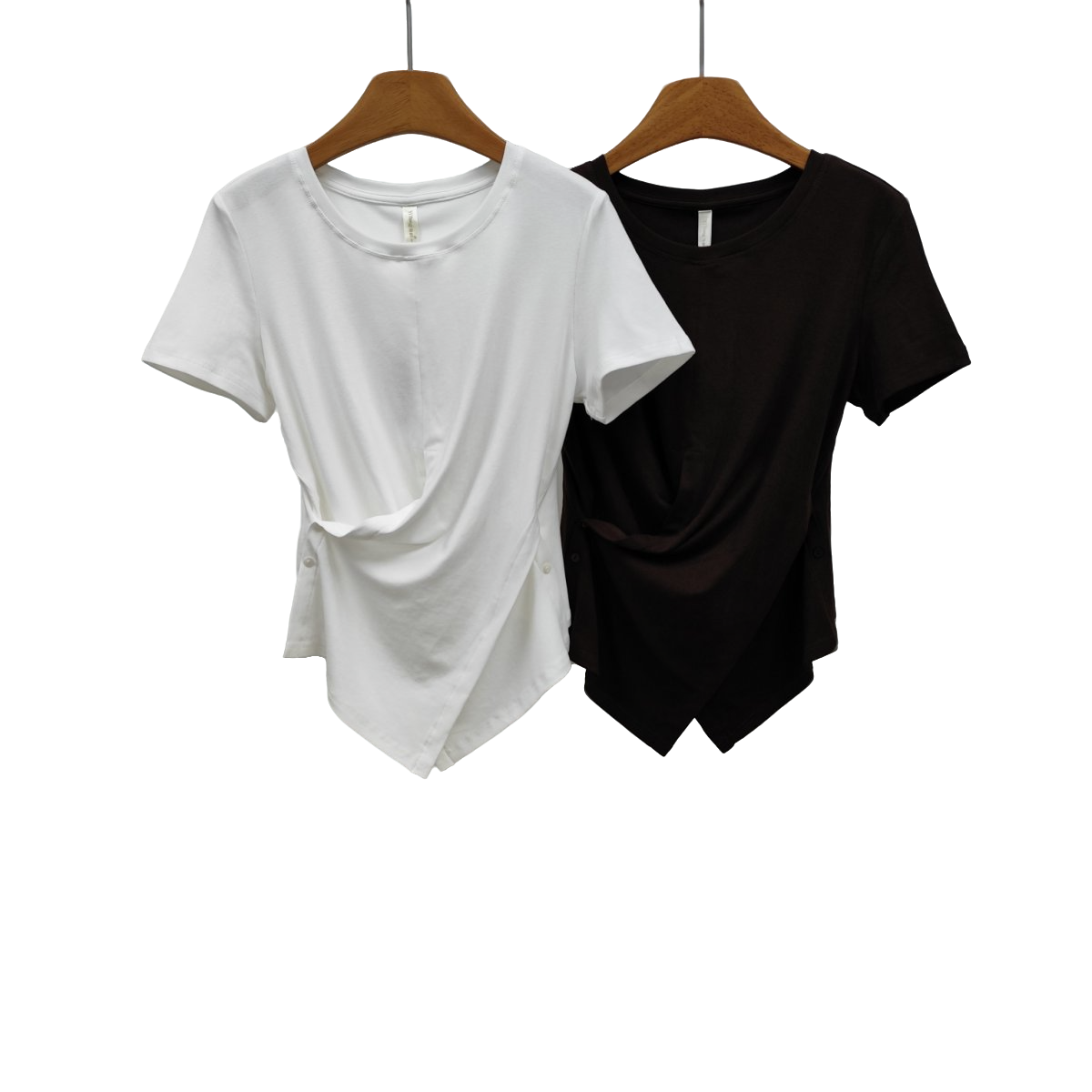 YITONG/倚桐2025夏季时尚修身短袖不规则开叉圆领棉T（T5418200）