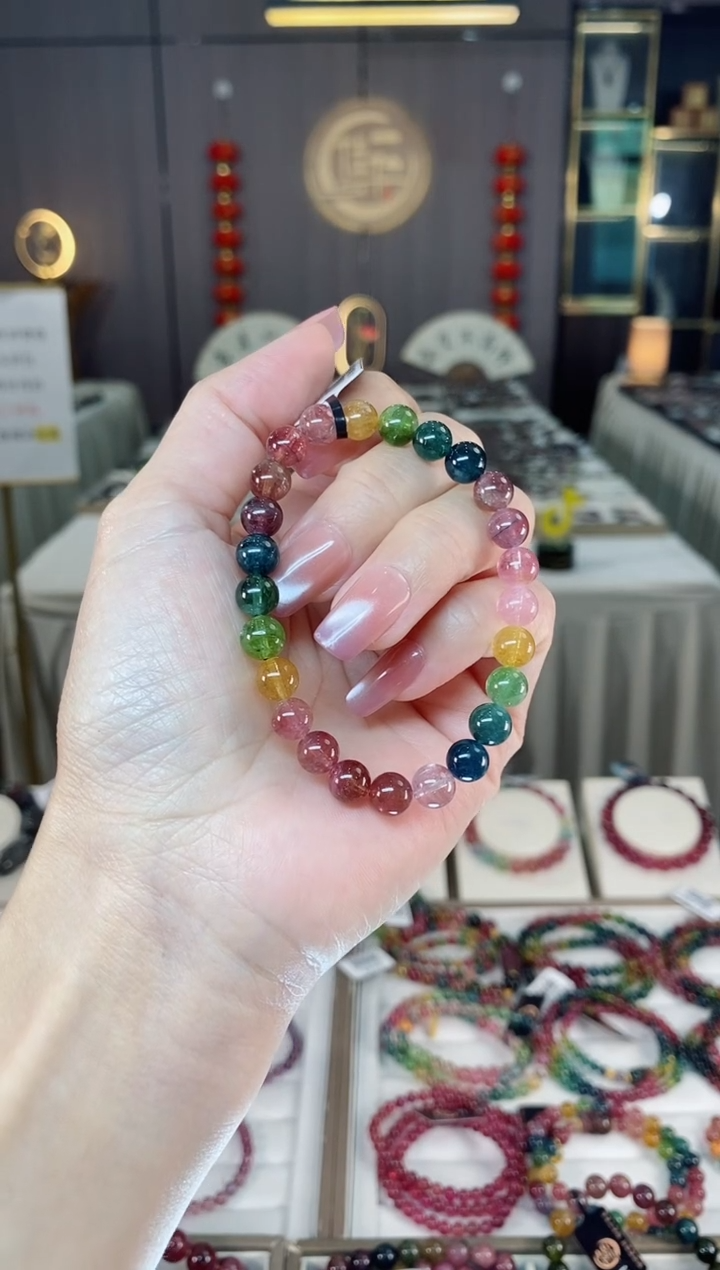 未镶嵌老矿碧玺彩虹单圈手串7mm+碧玺hon多样性发货一条