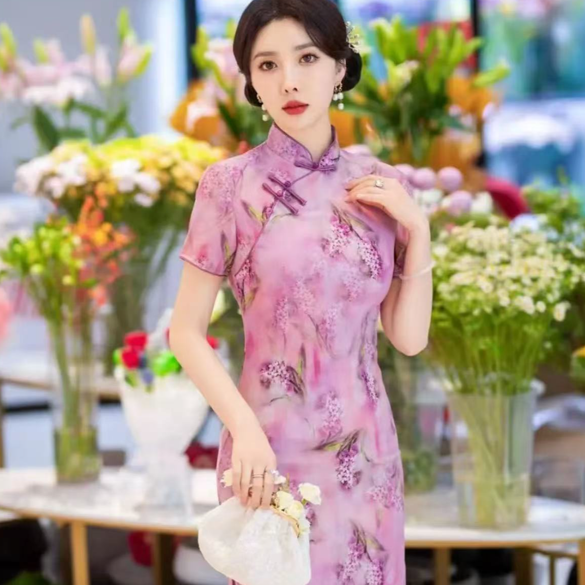 0556 紫色 【风信子】 三扣 旗袍