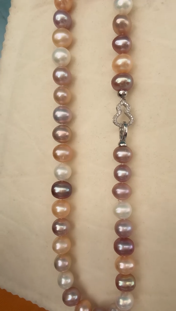 淡水珍珠银S925镶嵌颈饰淡水无核真珍珠糖果色10-11mm