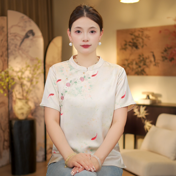 一池锦鲤 新中式百搭斜襟盘扣上衣0667