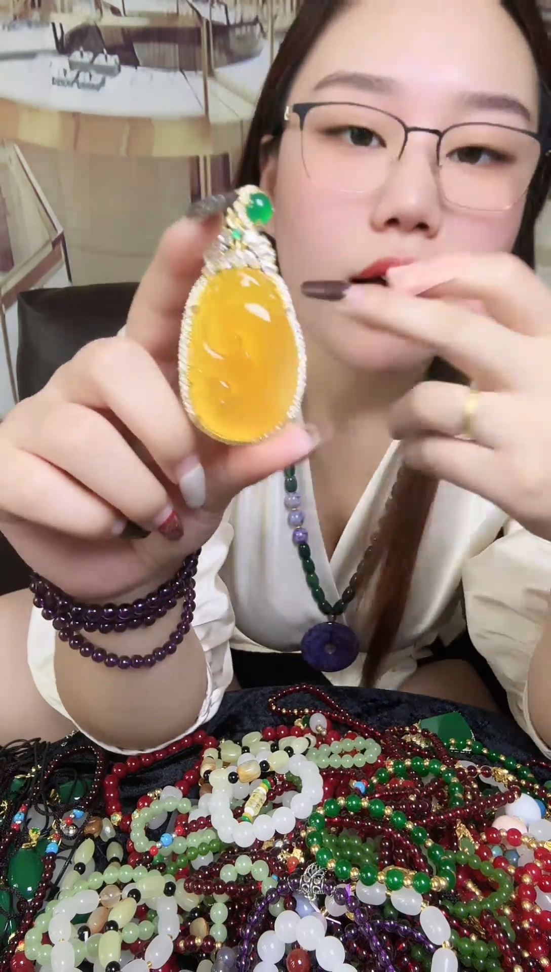 和田玉未镶嵌项链糖色黄如意吊坠