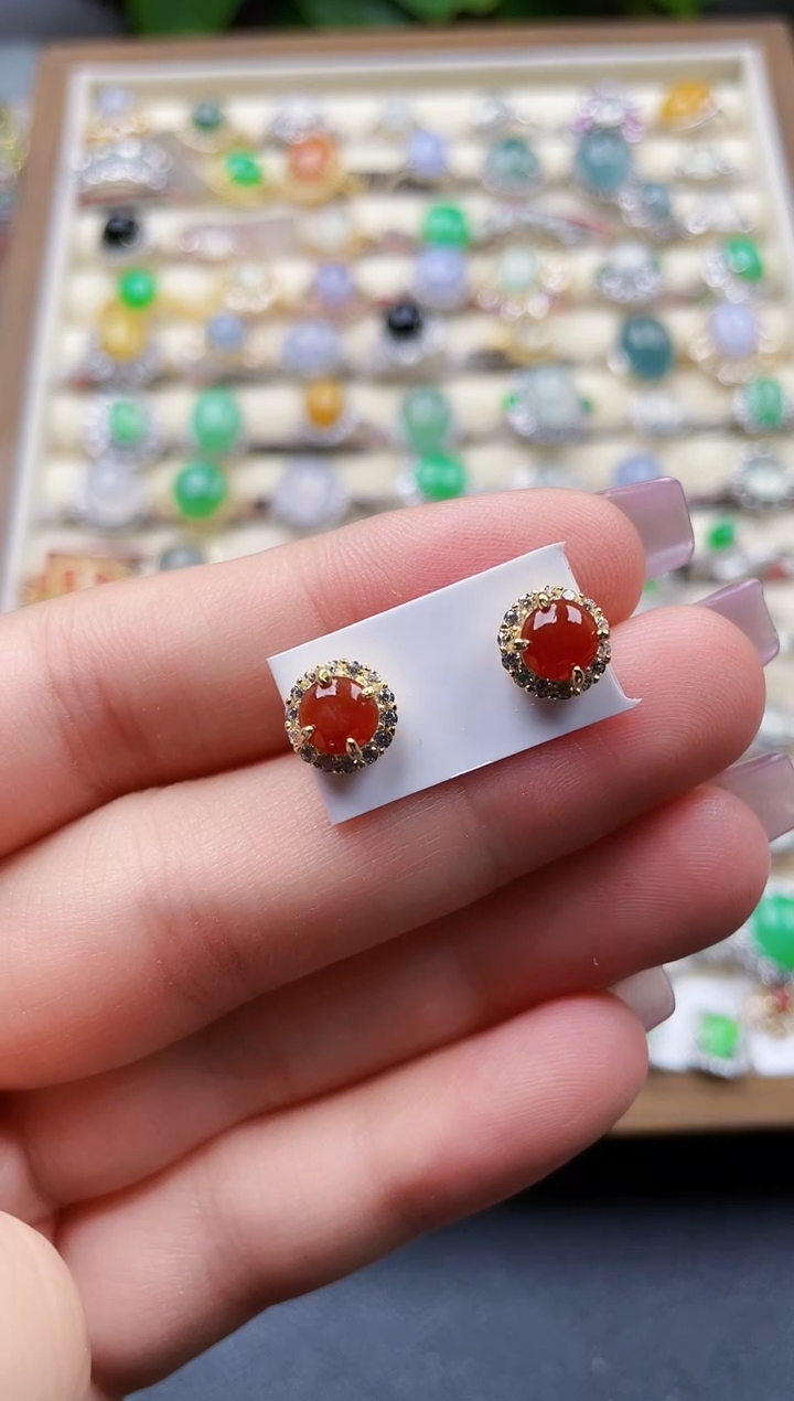 银S925镶嵌翡翠耳饰120