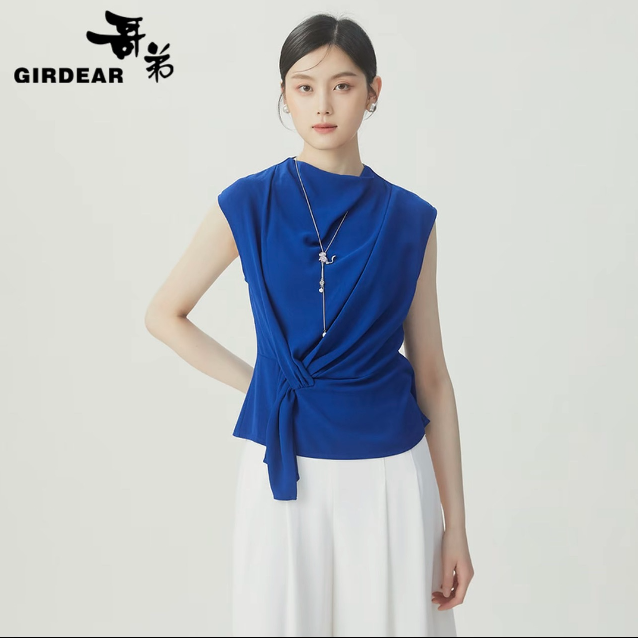 GIRDEAR/哥弟 气质中式罗马扭结无袖衬衫2025夏新款上衣女1301020