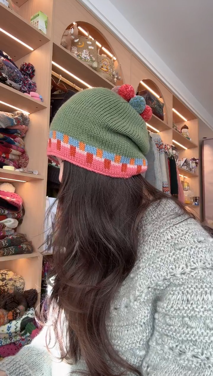 羊毛粉绿堆堆帽 