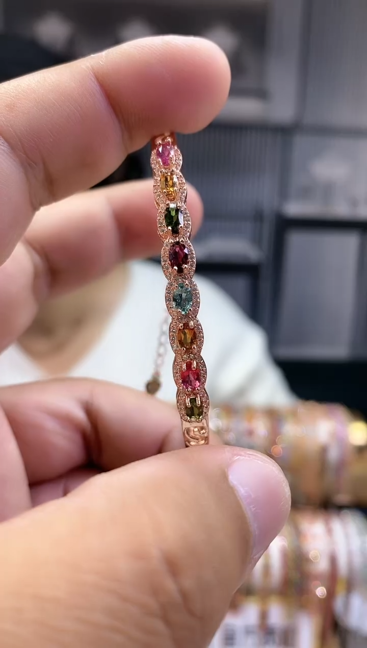 银S925镶嵌手镯碧玺15615661561+6