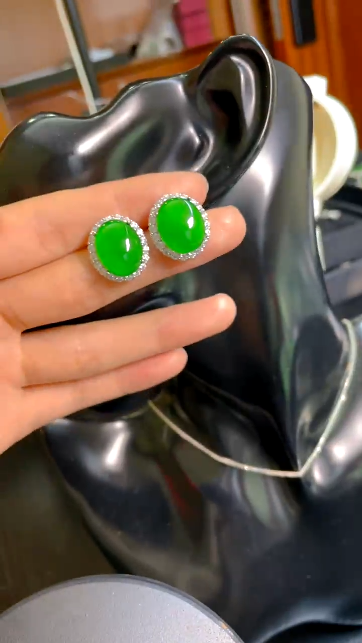 翡翠银S925镶嵌颈饰耳饰