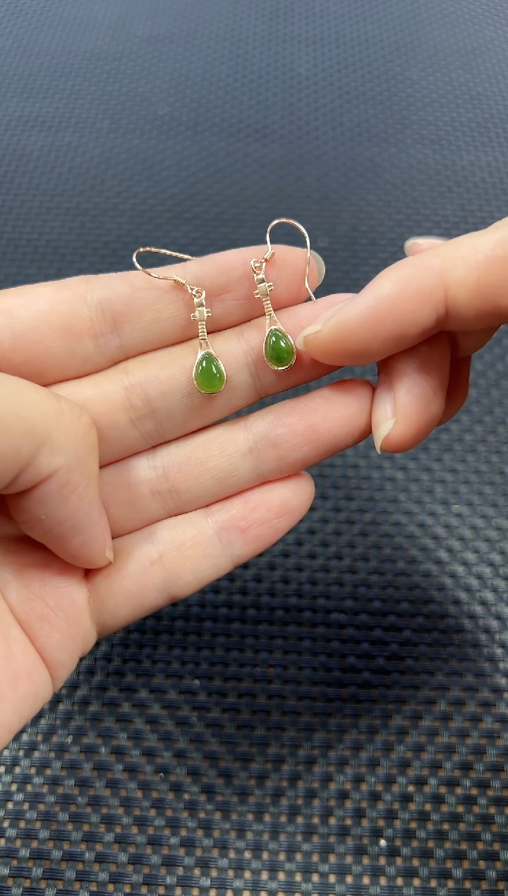 银S925镶嵌和田玉耳饰（多样性发一件）