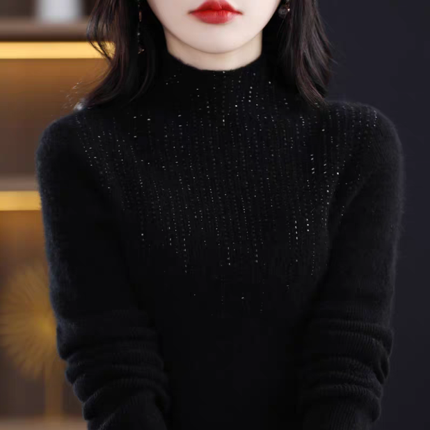 半高领镶钻秋冬新款针织打底衫毛衣6441