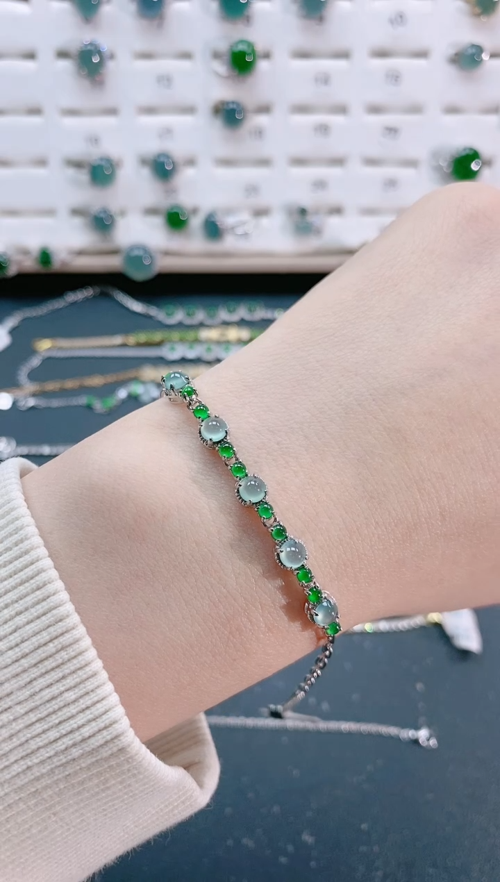 【闪购商品】翡翠手链银S925镶嵌天然翡翠