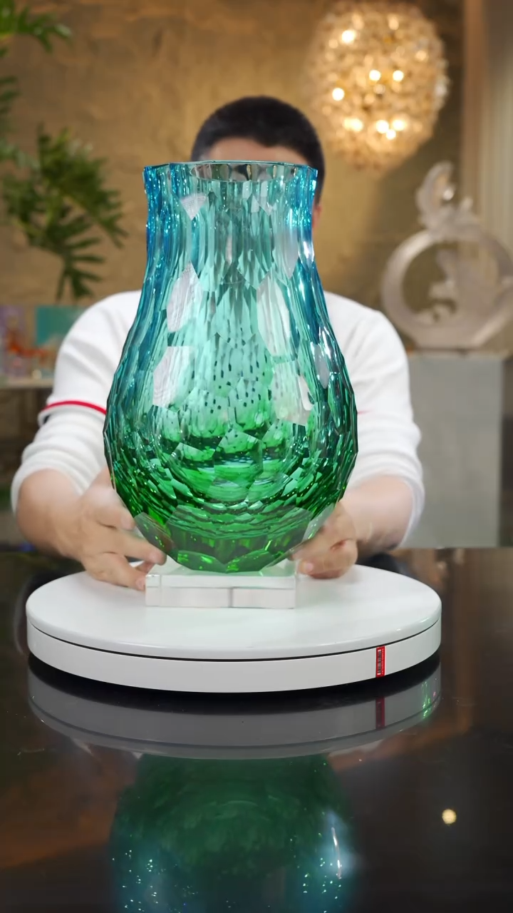 瓷片蓝绿凹切面花瓶大号