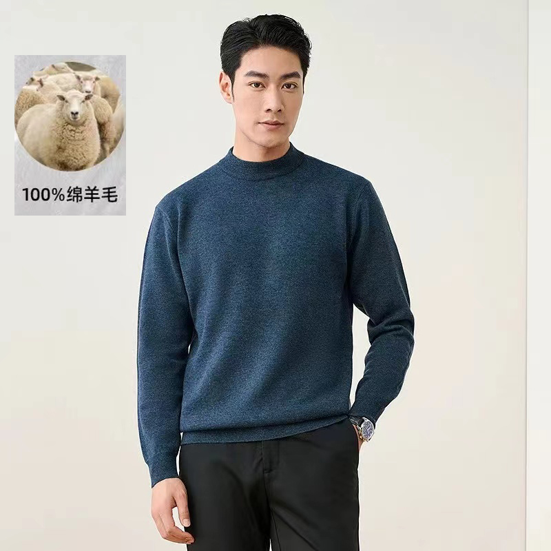 6618【100棉羊毛】2025秋冬新款男士保暖毛衣圆领简约套头针织衫男