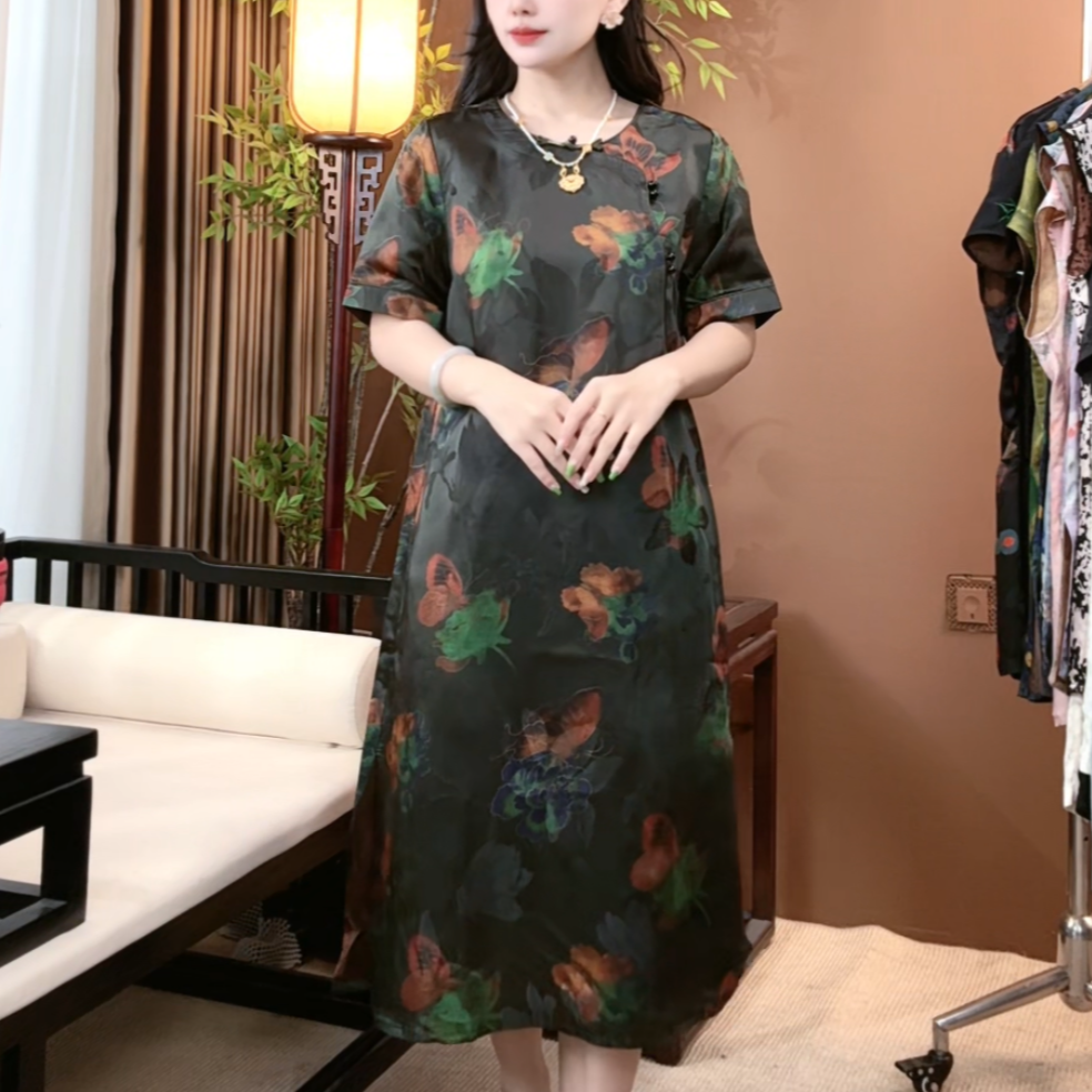2025夏季新款时尚新中式桑蚕丝连衣裙显瘦百搭旗袍裙S164