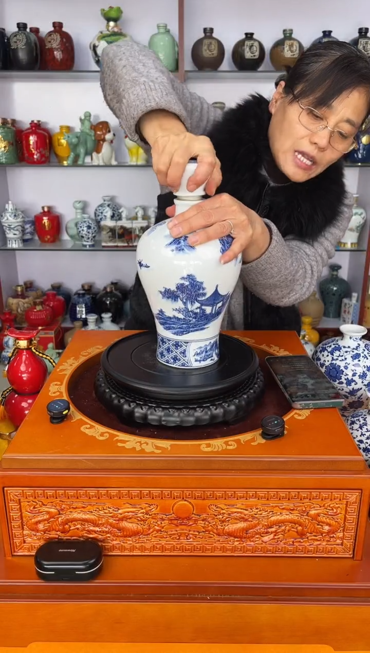 瓶瓷 3 斤装高盖青花梅瓶     陶瓷空酒坛