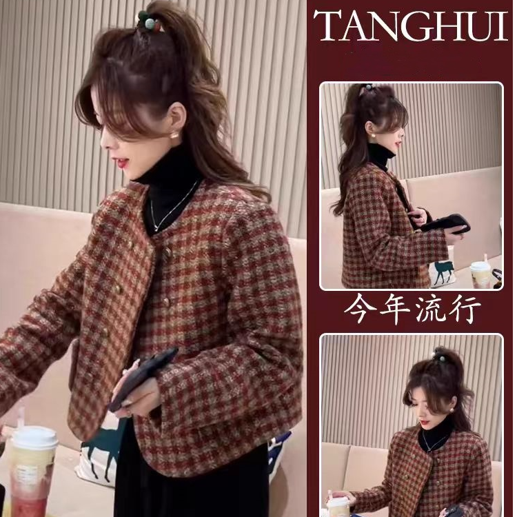 小香风红色方格春秋款外套2025春秋气质新款长袖上衣新年爆款时尚