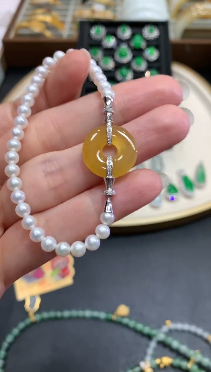 【闪购商品】翡翠手链18K金镶嵌A63|8800