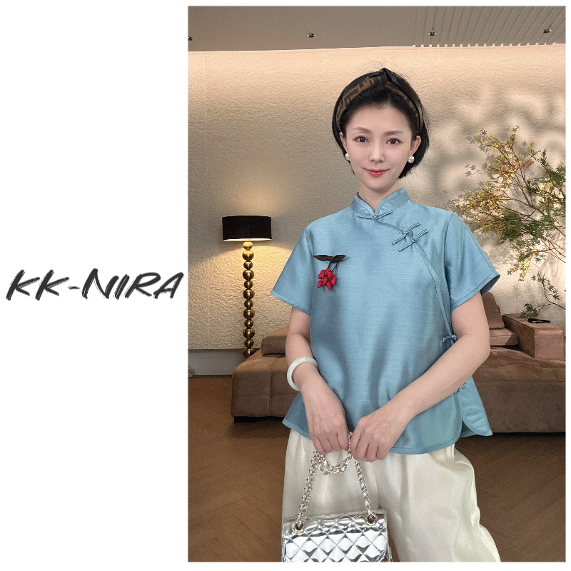 KK-NIRA 新中式国风盘扣短袖上衣 