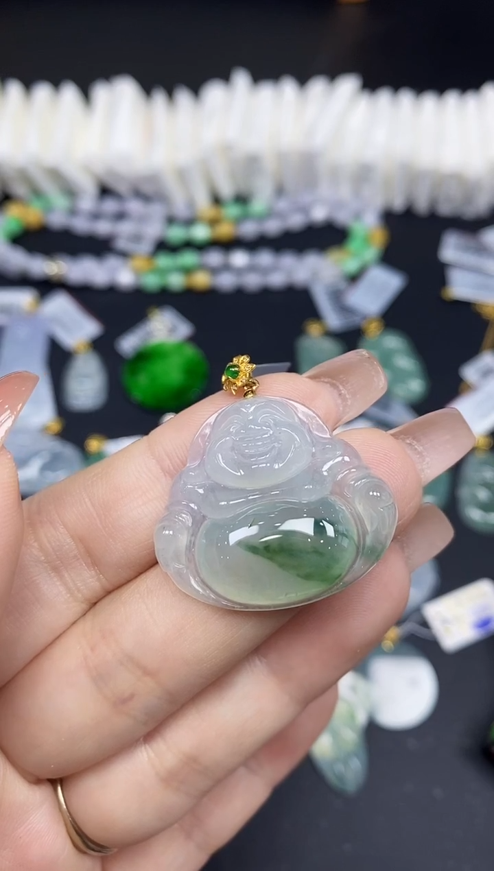 吊坠(不含链)18K金镶嵌翡翠阿*佛公18K金扣镶嵌@@CMT