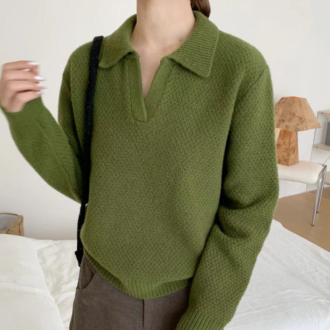【素简.980123】2025秋冬新款100绵羊毛桂花组织翻领上新羊毛衫