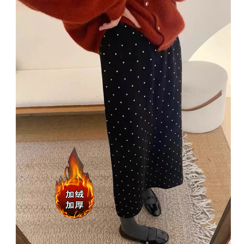 2025秋冬新款加绒毛呢波点半身裙高腰A字直筒小个子中长半裙