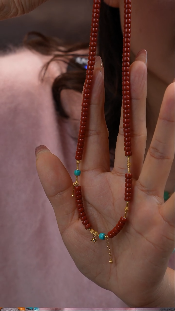 项链18K金镶嵌南红玛瑙1111