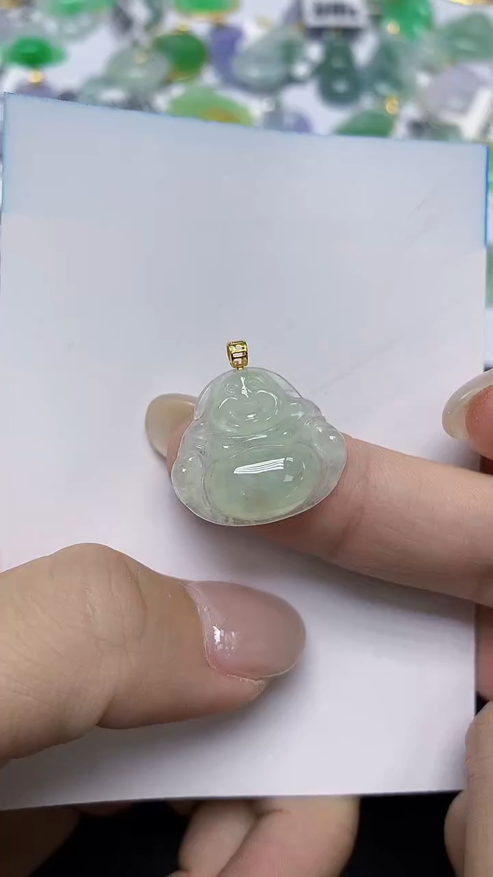 翡翠18K金镶嵌颈饰天然缅甸翡翠A货