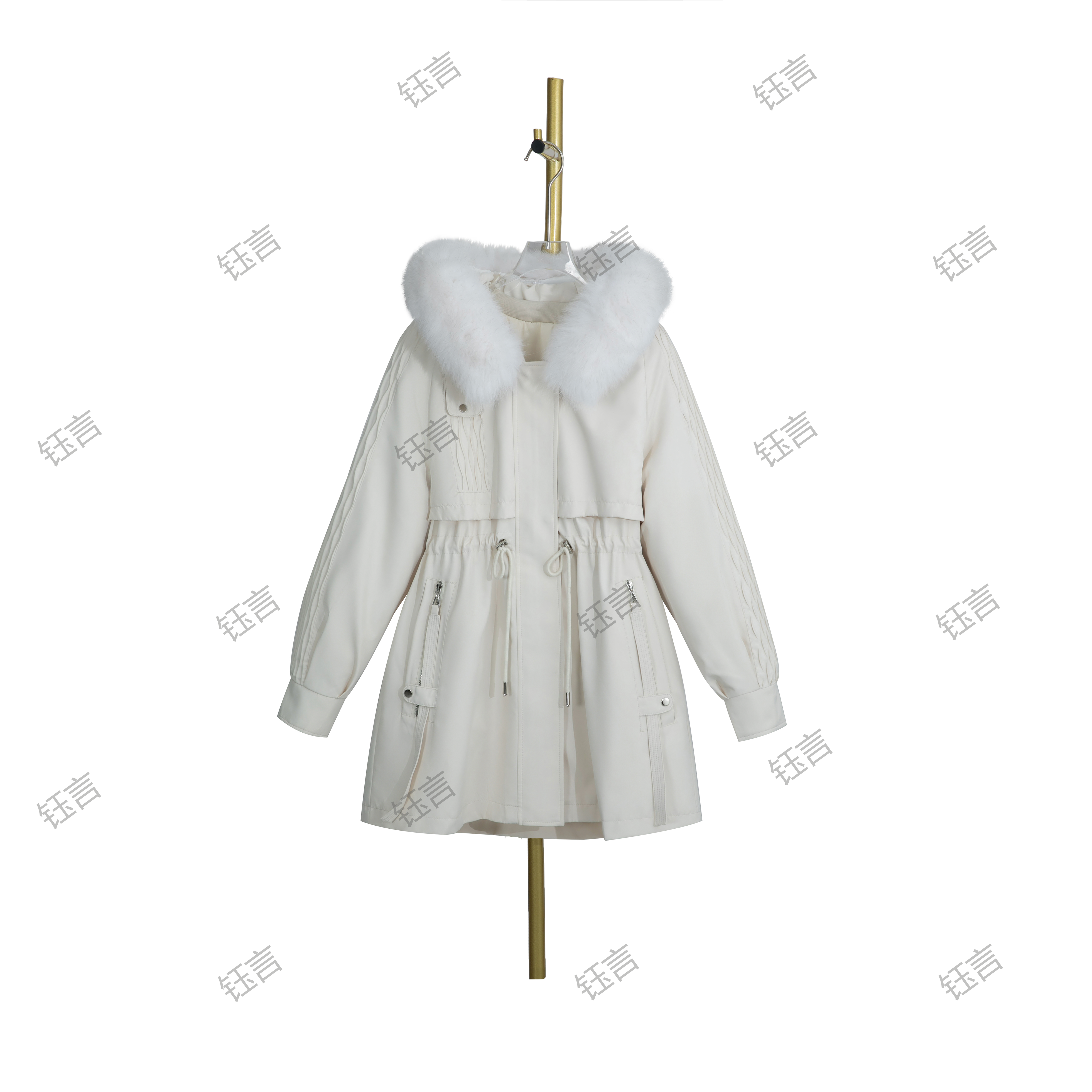 【沉鱼落雁】新款外套狐狸毛领内胆可拆卸修身显瘦中长款