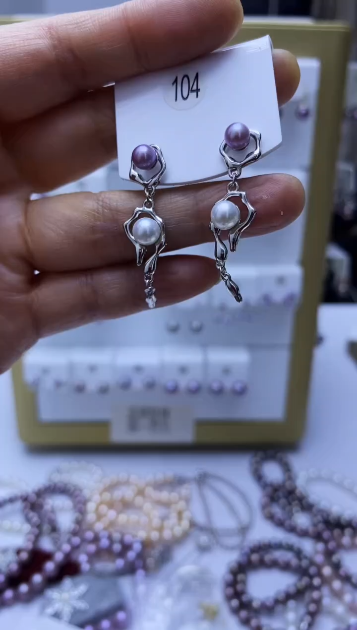银S925镶嵌耳饰淡水珍珠104