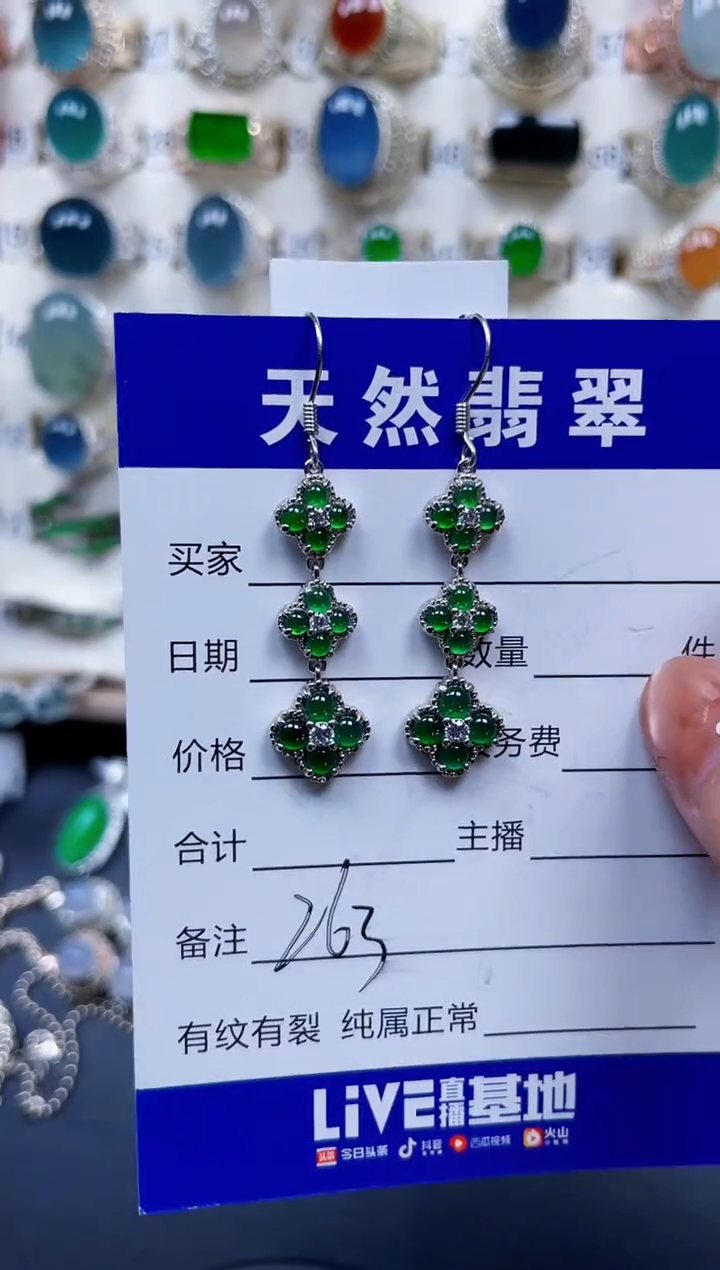 银S925镶嵌翡翠耳饰263