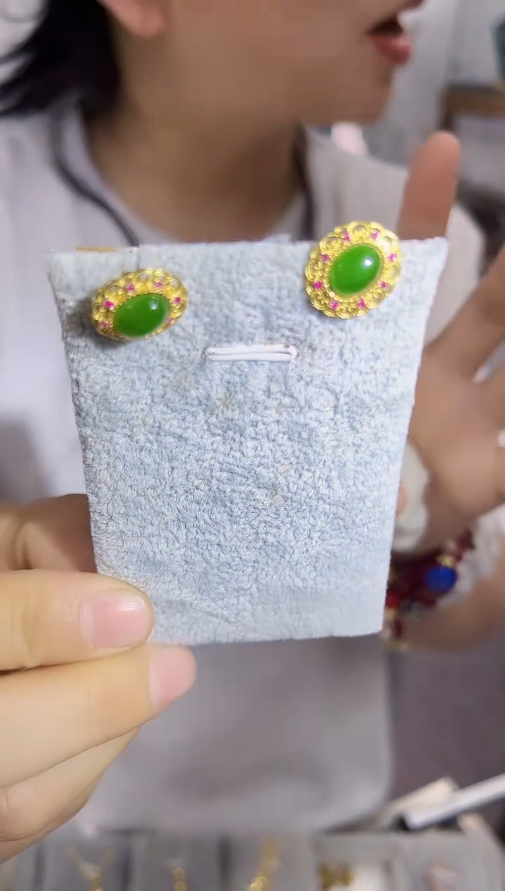 【闪购商品】和田玉耳饰银S925镶嵌21321多样性发其一