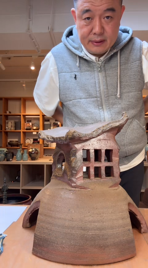 花瓶永****成日本备前烧雪见灯